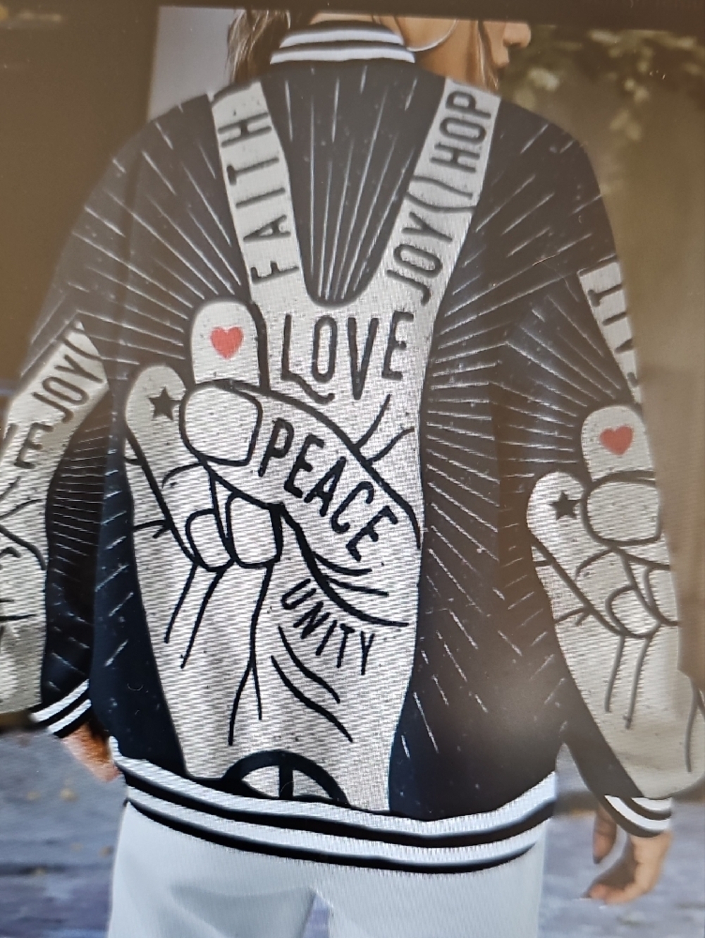 New 2XL Bomber Jacket Lightweight Positive Statement Love Hope Joy Unique - Picture 2 of 14